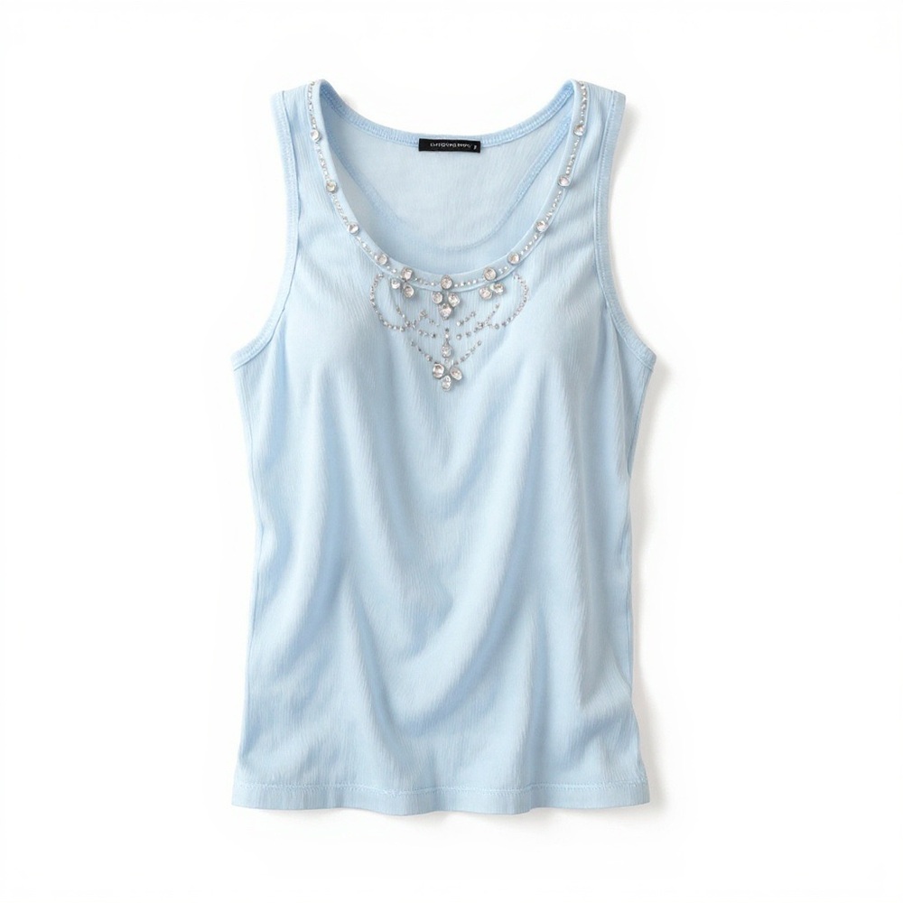 Embellished Light Blue Tank Top